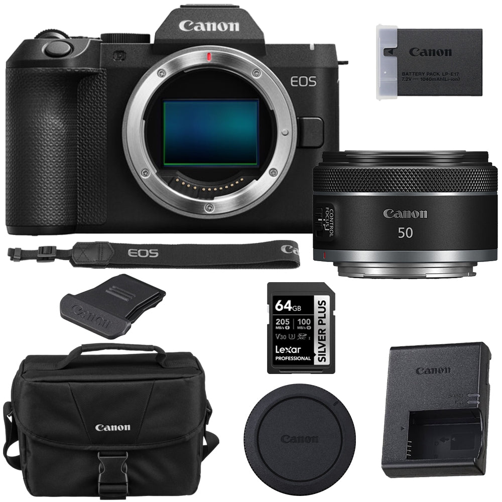 Canon EOS R8 Mark II Mirrorless Camera with Canon RF 50mm f/1.8 STM Lens + 64GB Memory Card + 200ES Camera Bag