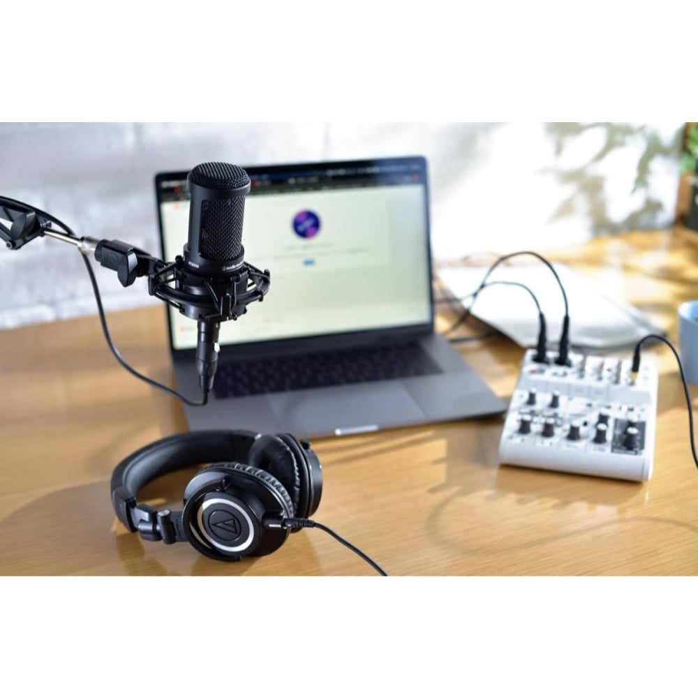 Audio-Technica AT2020 Cardioid Condenser Microphone Bundle with Mic Stand + U-Shaped Shield Pop Filter + XLR Cable + Cleaning Cloth (5 Items)