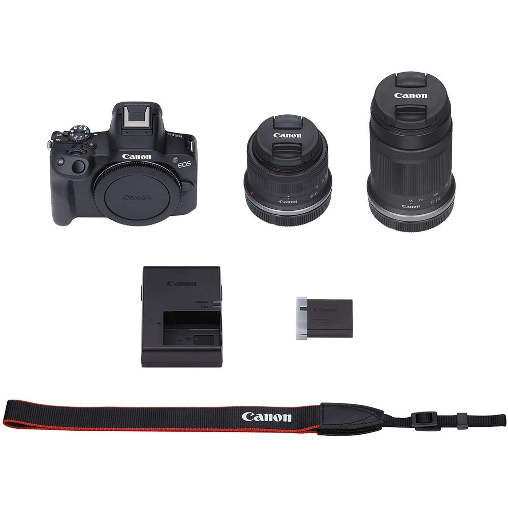 Canon EOS R50 Mirrorless Camera with 18-45mm and 55-210mm Lenses | Black