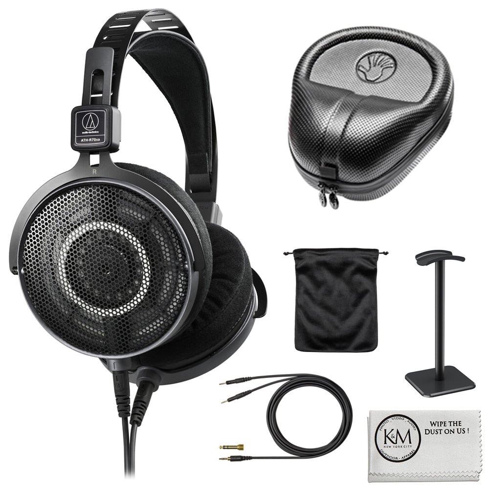 Audio-Technica ATH-R70xa Open-Back Reference Headphones Bundle with Headphones Case + Headphones Stand + Cleaning Cloth (4 Items)