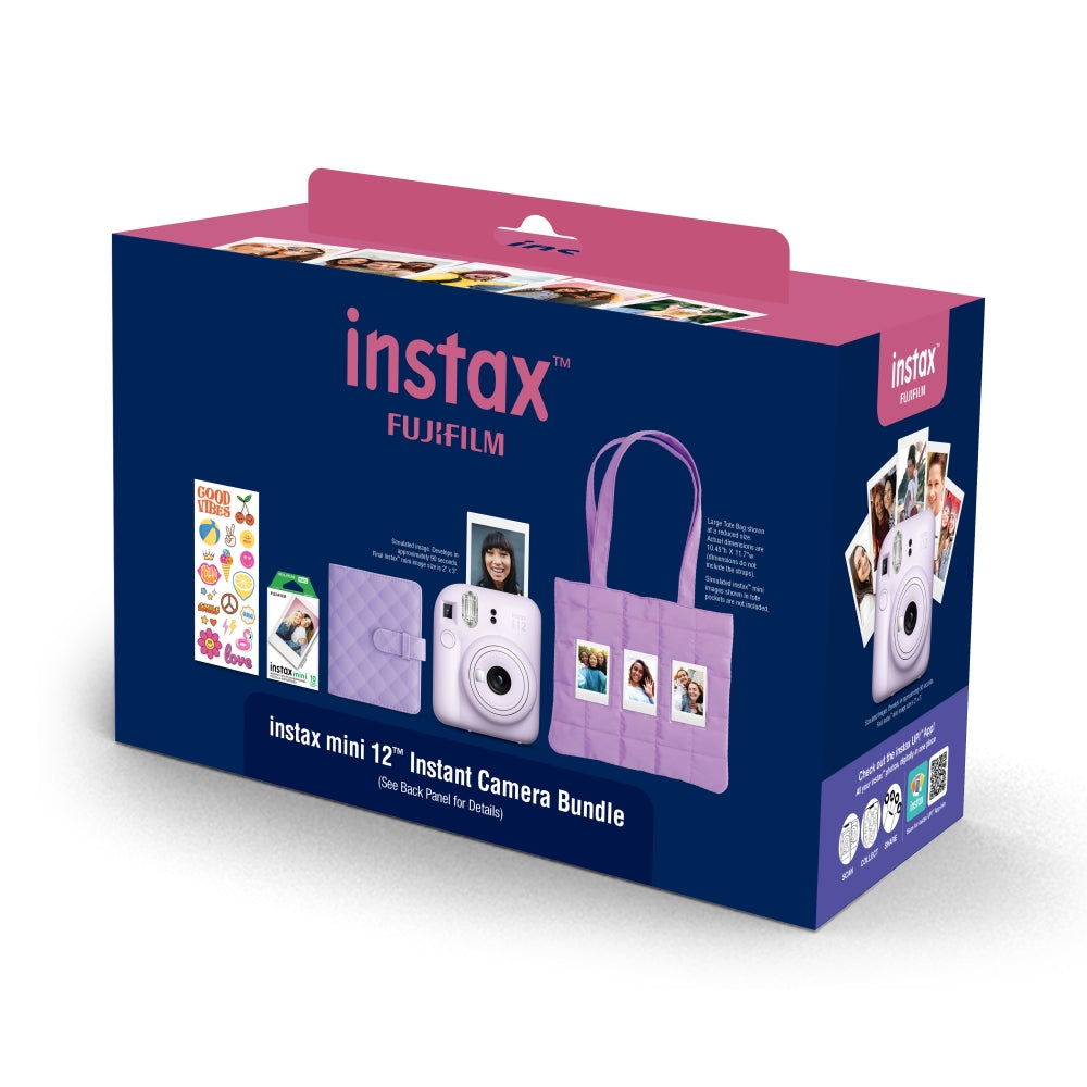 FUJIFILM INSTAX Mini 12 Bundle | Purple with Instax Mini Film + 4pk AA Batteries & Cleaning Cloth (10 Items)