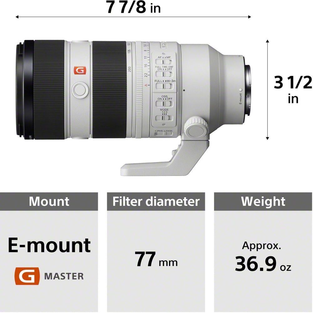 Sony FE 70-200mm f/2.8 GM OSS II Full-Frame Zoom Lens Bundle with Tiffen 77mm Twin Filter Kit (UV & CPL) with Pouch + Deluxe Cleaning Kit - Dust Blower, Brush, Lens Pen, Cap Keeper + Microfiber Cloth