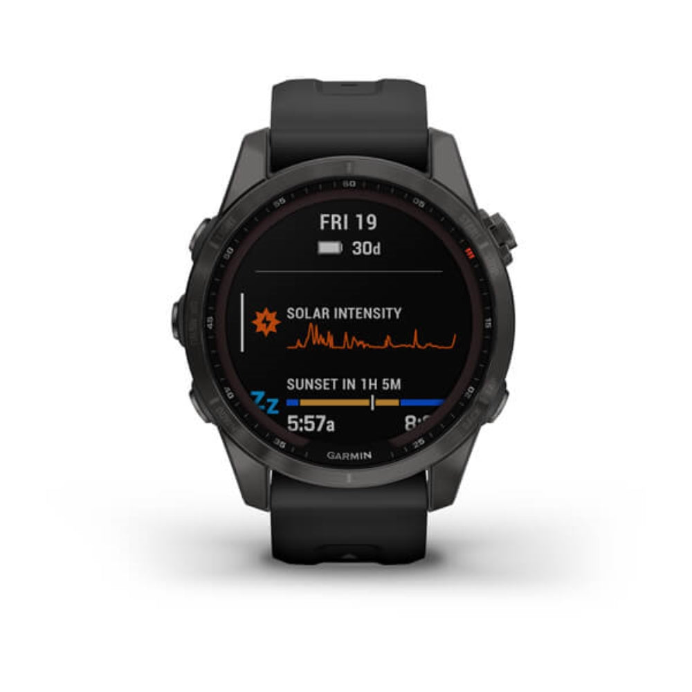 Garmin fenix 7S Sapphire Solar GPS Watch | Carbon Gray DLC Titanium with Black Band