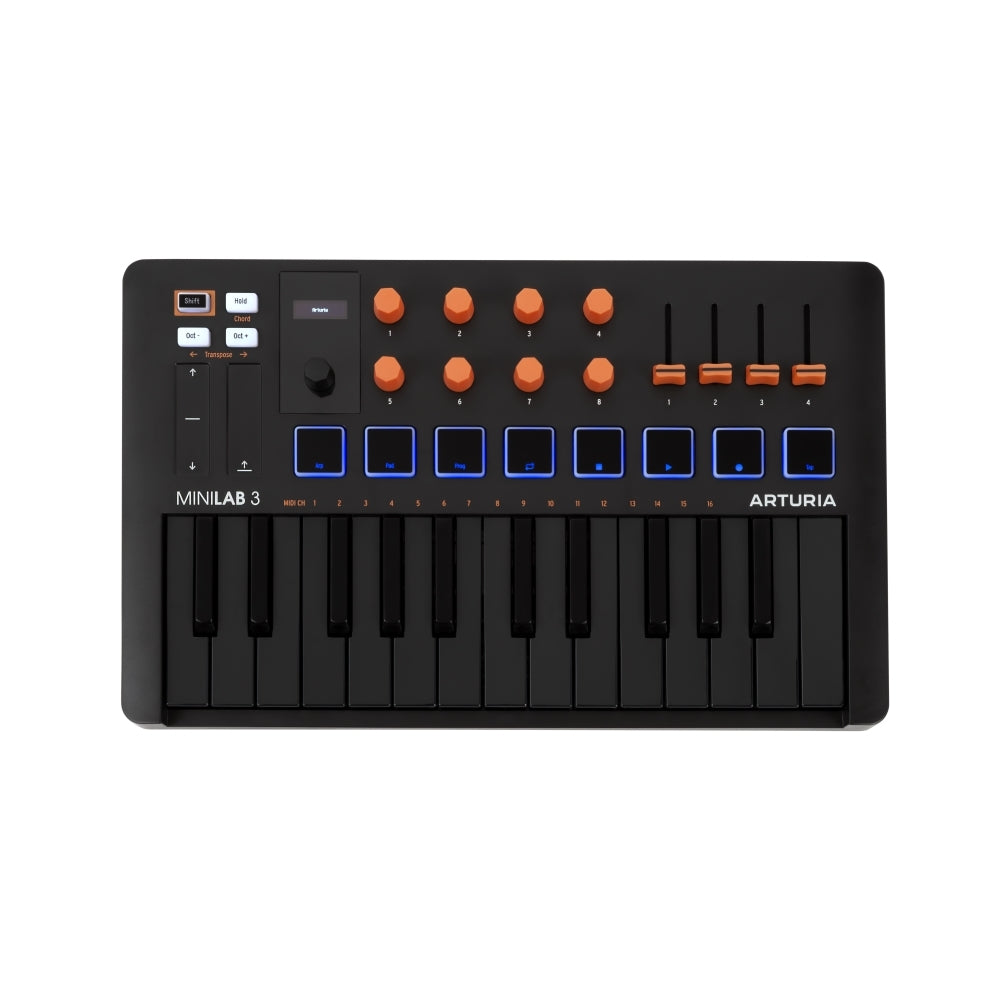 Arturia MiniLab 3 Compact MIDI Keyboard and Pad Controller | Orange Bundle with 6ft MIDI Cable + Microfiber Cleaning Cloth (3 Item)