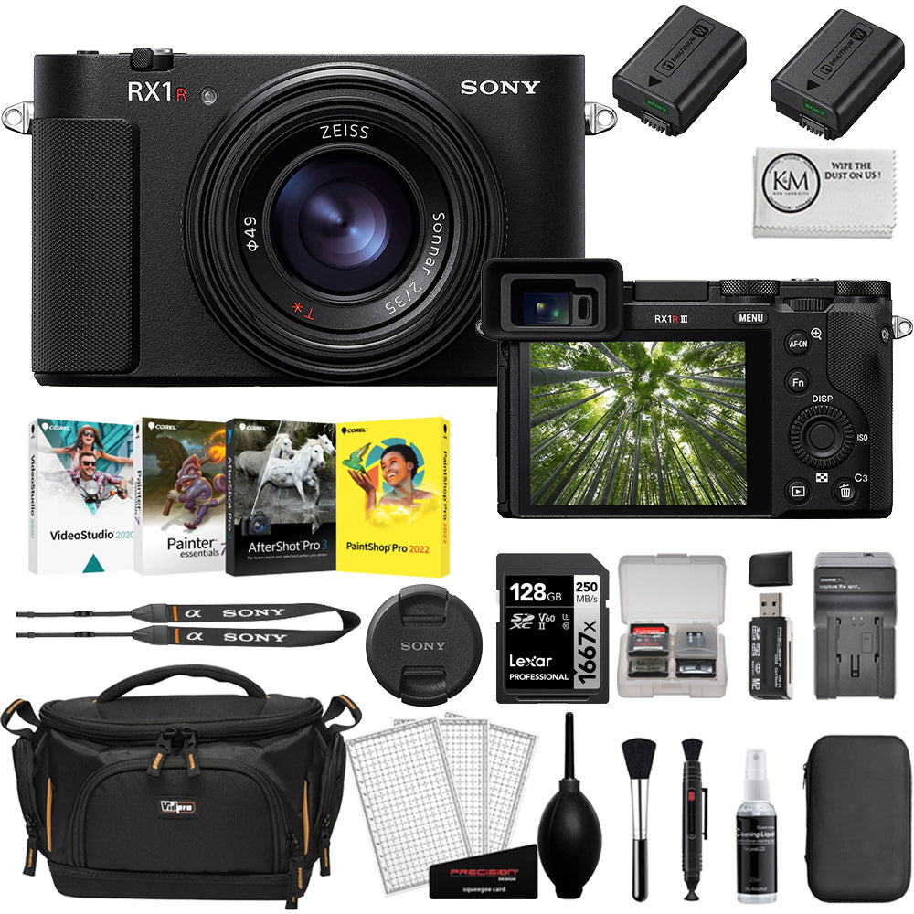 Sony RX1R III Digital Camera with 128GB SD Card + Photo Software + Camera Bag + Cleaning Kit + Battery & Charger + Screen Protectors + Card Reader + Cleaning Cloth (11 Items)