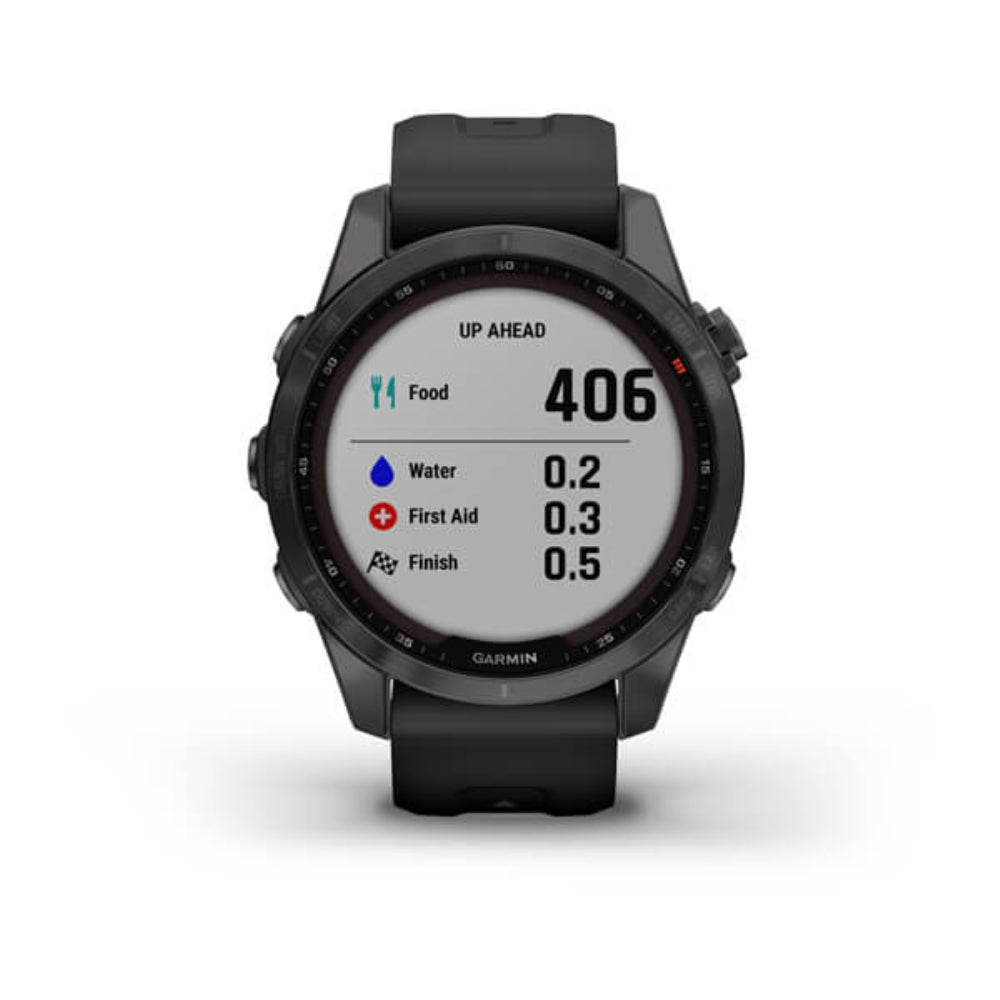 Garmin fenix 7S Sapphire Solar GPS Watch | Carbon Gray DLC Titanium with Black Band