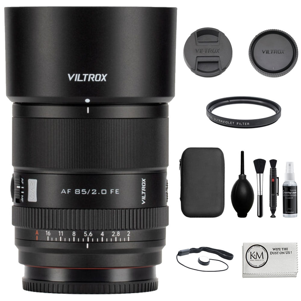 Viltrox AF 85mm f/2 EVO FE Lens Compatible with Sony E Mount Bundle with UV Filter + Lens Cap Keeper + Cleaning Kit + Cleaning Cloth (5 Items)