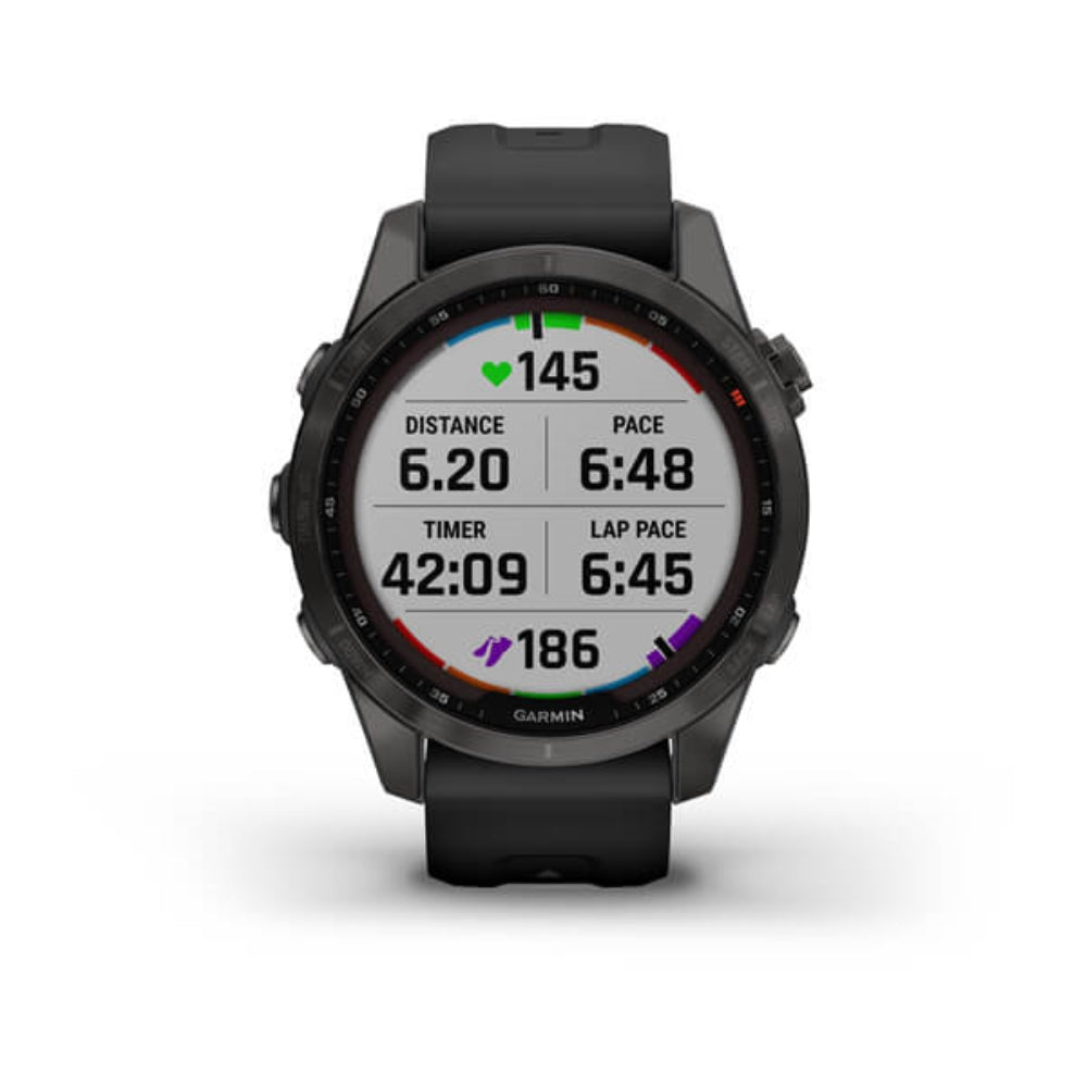 Garmin fenix 7S Sapphire Solar GPS Watch | Carbon Gray DLC Titanium with Black Band