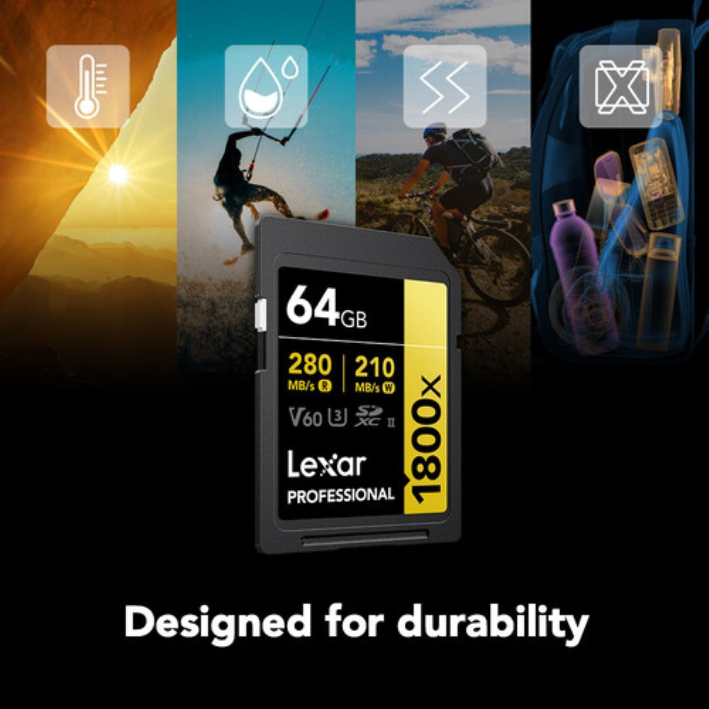 Lexar 64GB Professional 1800x UHS-II SDXC Memory Card | GOLD Series