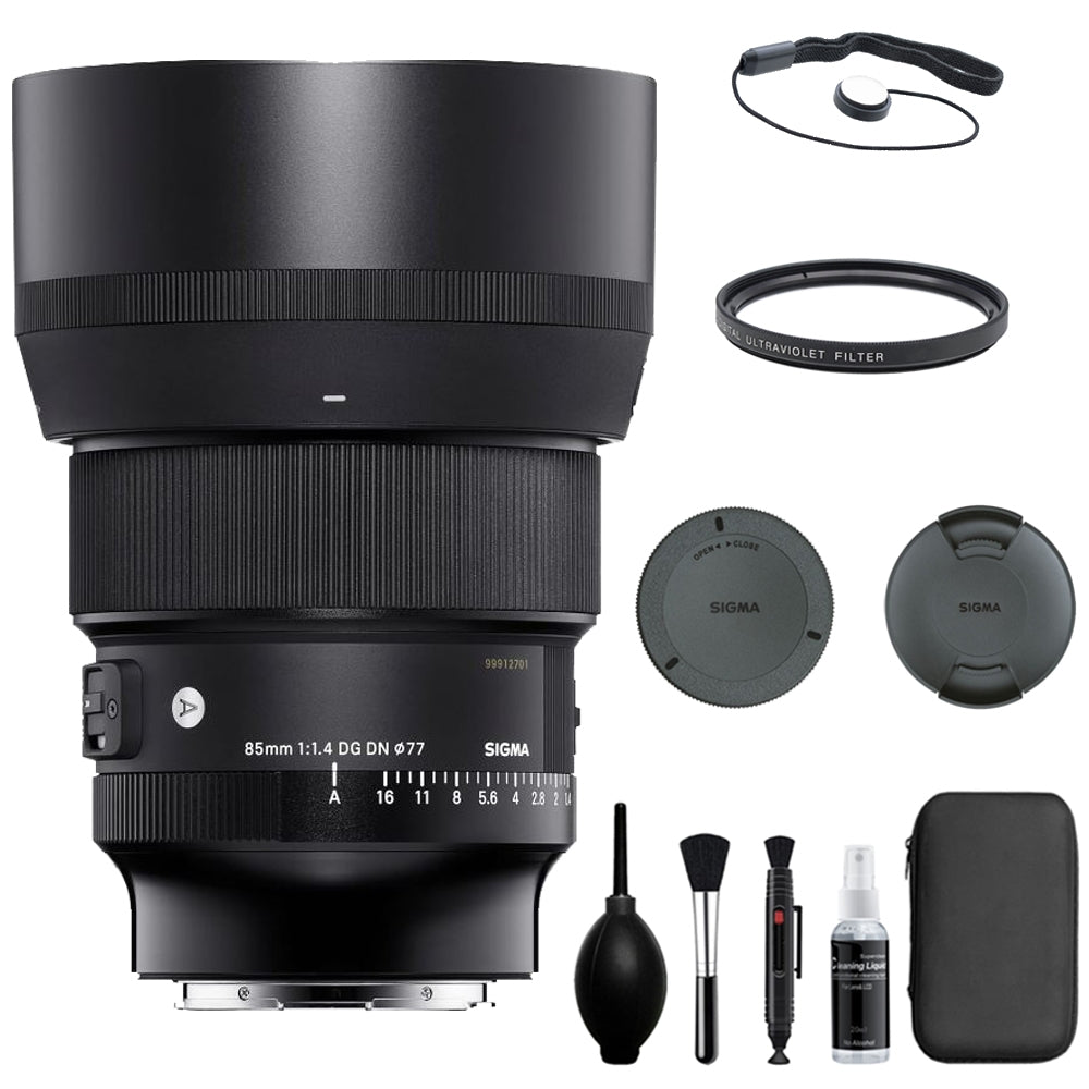 Sigma 85mm f/1.4 DG DN Art Lens Compatible with Sony E Mount (FULL FRAME) Bundle with 77mm Filter + Lens Cap Keeper + Deluxe Cleaning Kit + Cleaning Cloth (5 Items)