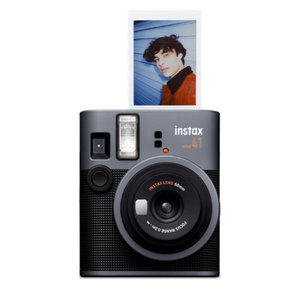 FUJIFILM INSTAX Mini 41 Instant Camera Bundle with Instax Mini Film | 20 Exposures + 4 Pack AA Batteries + Mini Album, Borders, Stickers & Clips + Cleaning Cloth (5 Items)