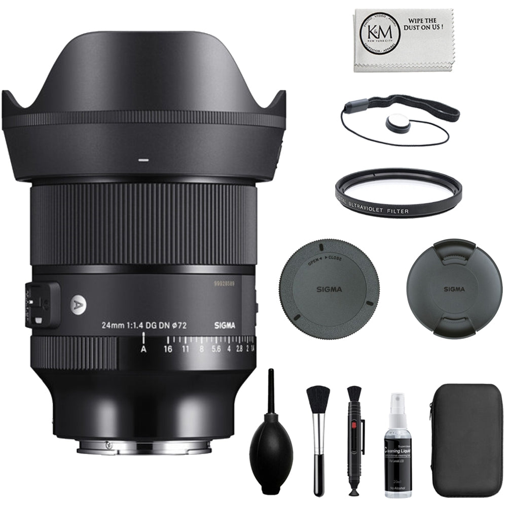 Sigma 24mm f/1.4 DG DN Art Lens Compatible with Sony E (Full Frame) Bundle with 72mm UV Filter + Lens Cap Keeper + Cleaning Kit + Microfiber Cleaning Cloth (5 Items)