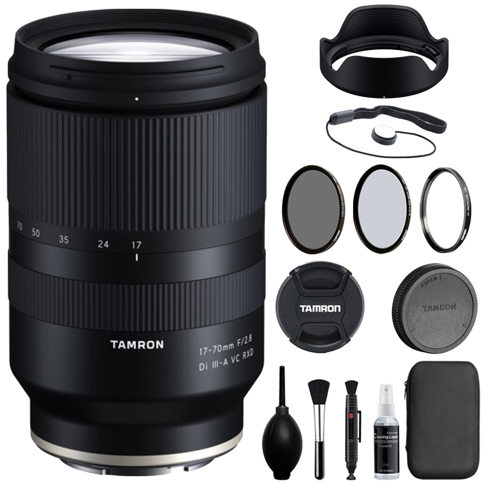 Tamron 17-70mm f/2.8 Di III-A VC RXD Lens Compatible with X Mount (APS-C) Bundle with Tiffen Filter Set + Lens Cap Keeper + Cleaning Kit + Cleaning Cloth (5 Items)