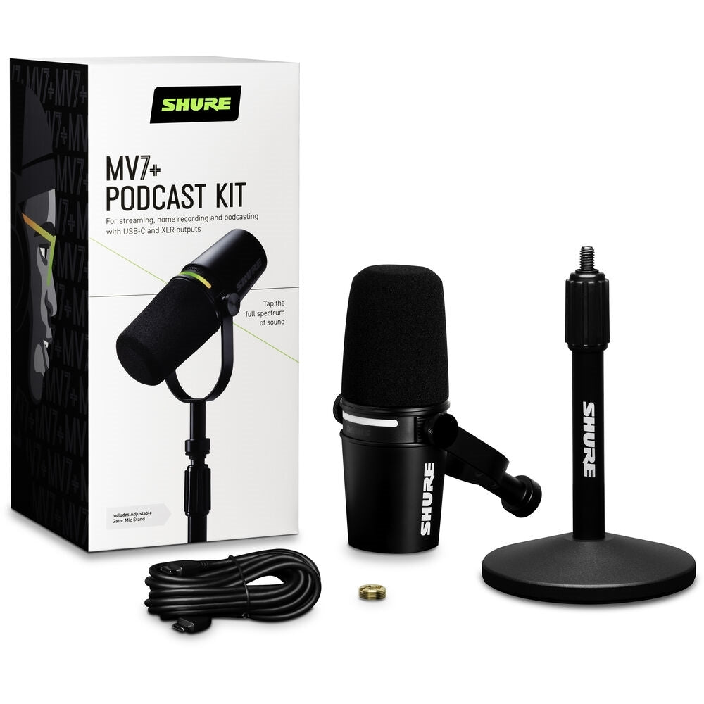 Shure MV7+-K Podcast XLR/USB Microphone Bundle with Gator Desktop Stand | Black
