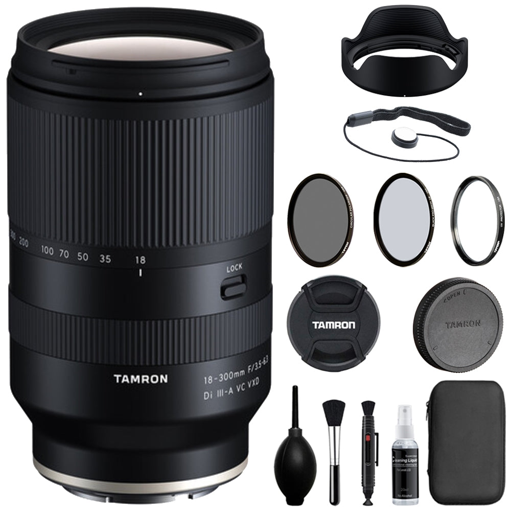 Tamron 18-300mm f/3.5-6.3 Di III VC VXD Lens Compatible with Z Mount (APS-C) Bundle with Tiffen Filter Set + Lens Cap Keeper + Cleaning Kit + Cleaning Cloth (5 Items)