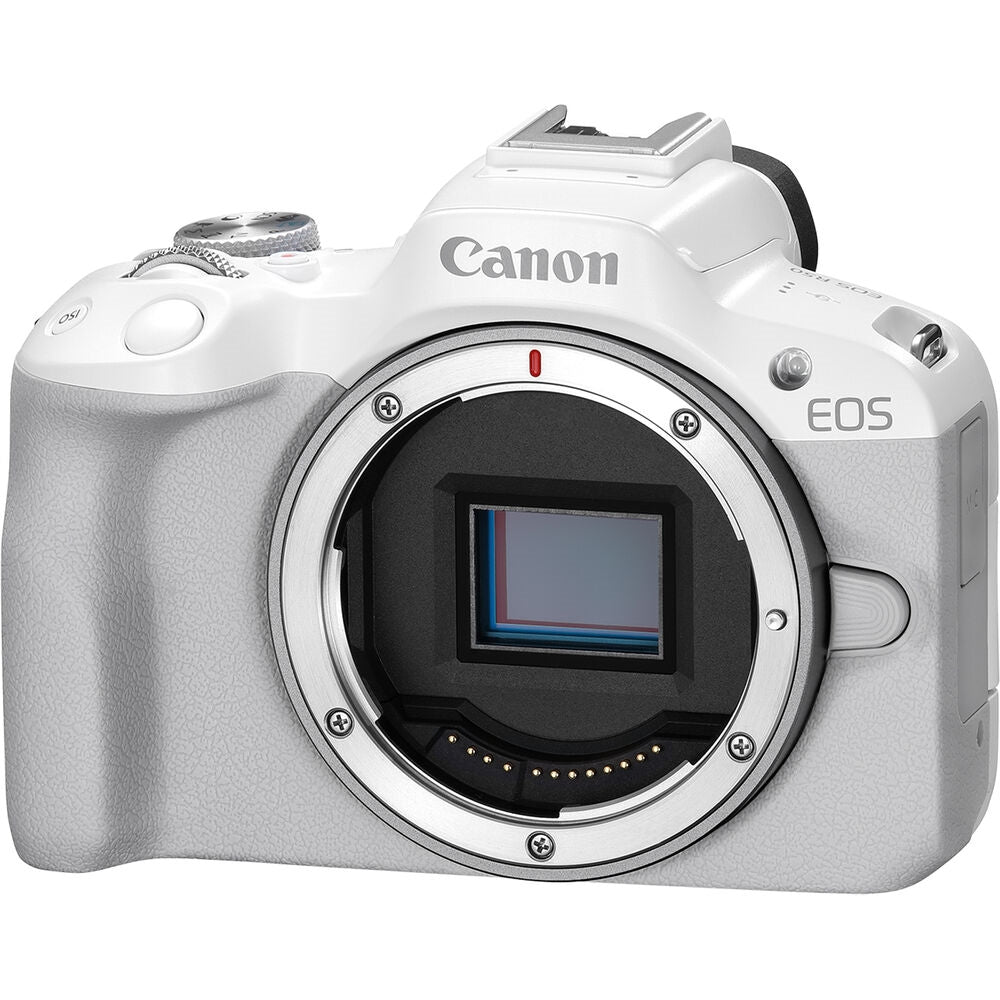 Canon EOS R50 Mirrorless Camera | White Bundled with 64GB Memory Card + Canon 200ES Camera Bag + Microfiber Cleaning Cloth (4 Items)