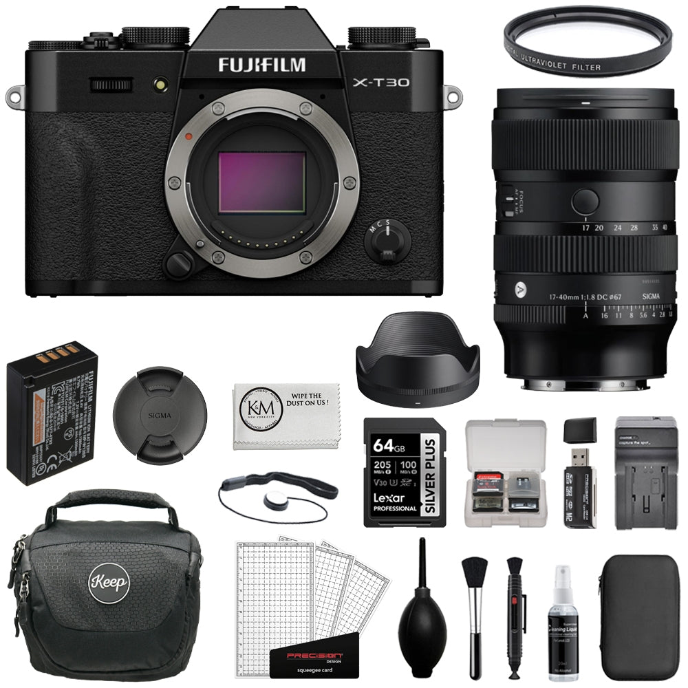 FUJIFILM X-T30 III Mirrorless Digital Camera (Silver) Bundle with Sigma 17-40mm f/1.8 D.C. Art Lens + 64GB Card + Card Reader + UV Filter + Battery Charger + Camera Bag + Cleaning Kit (12 Items)