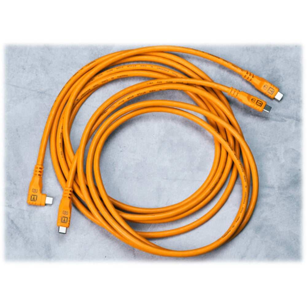 Tether Tools TetherPro Optima USB-C Cable | 10', High-Visibility Orange, Right-Angle