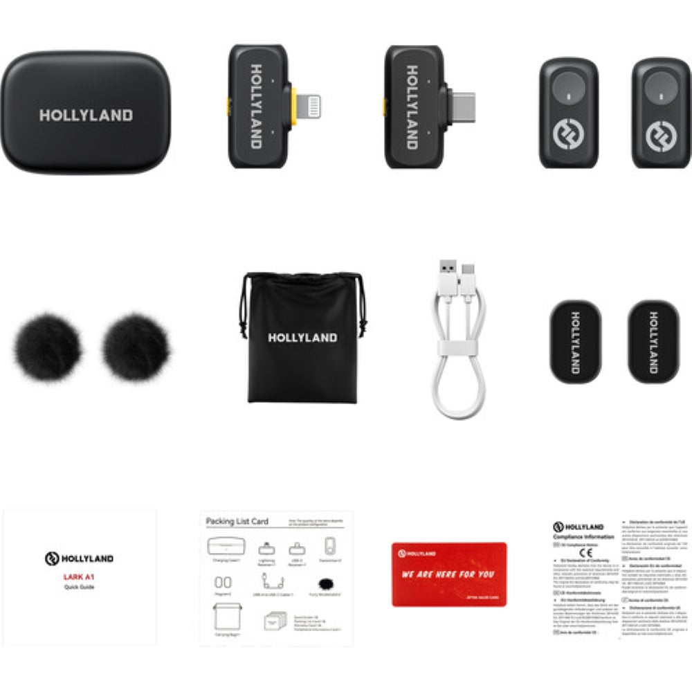 Hollyland LARK A1 Combo 2-Person Wireless Microphone System with USB-C and Lightning Connectors for Mobile Devices | Space Gray, 2.4 GHz