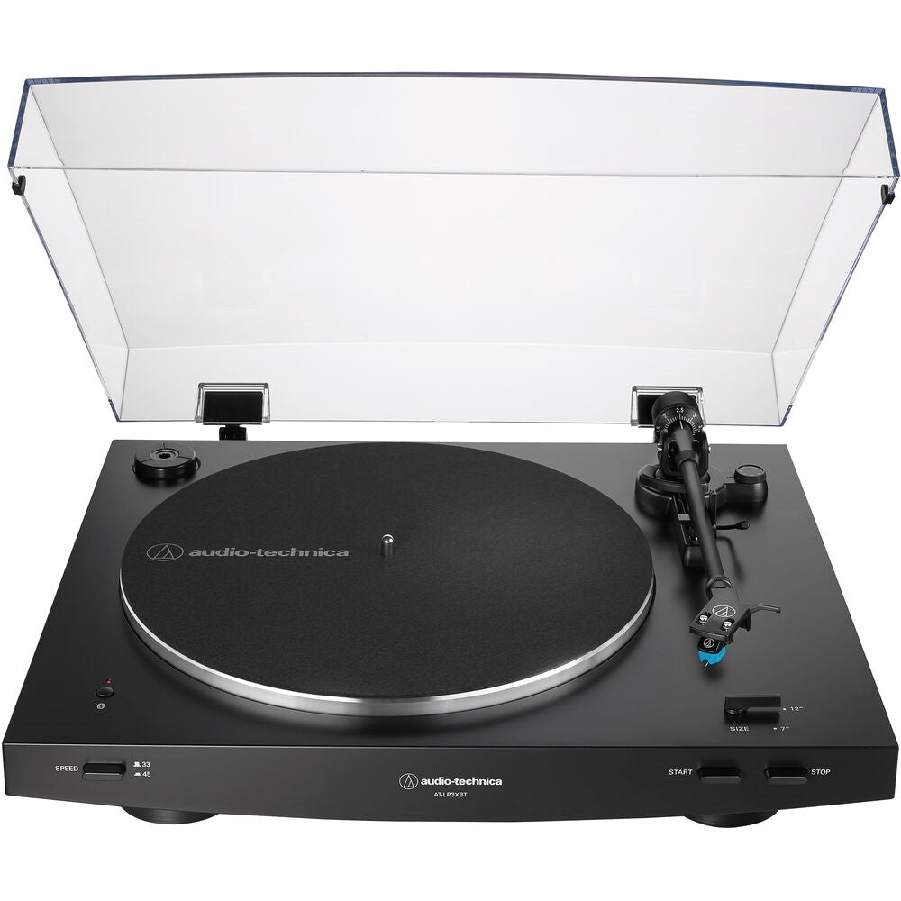 Audio-Technica Consumer AT-LP3XBT Fully Automatic Two-Speed Turntable with Bluetooth (Black) Bundle with Studio Monitors with Bluetooth & AT6012 Vinyl Record Cleaning Kit + Cloth (4 Items)