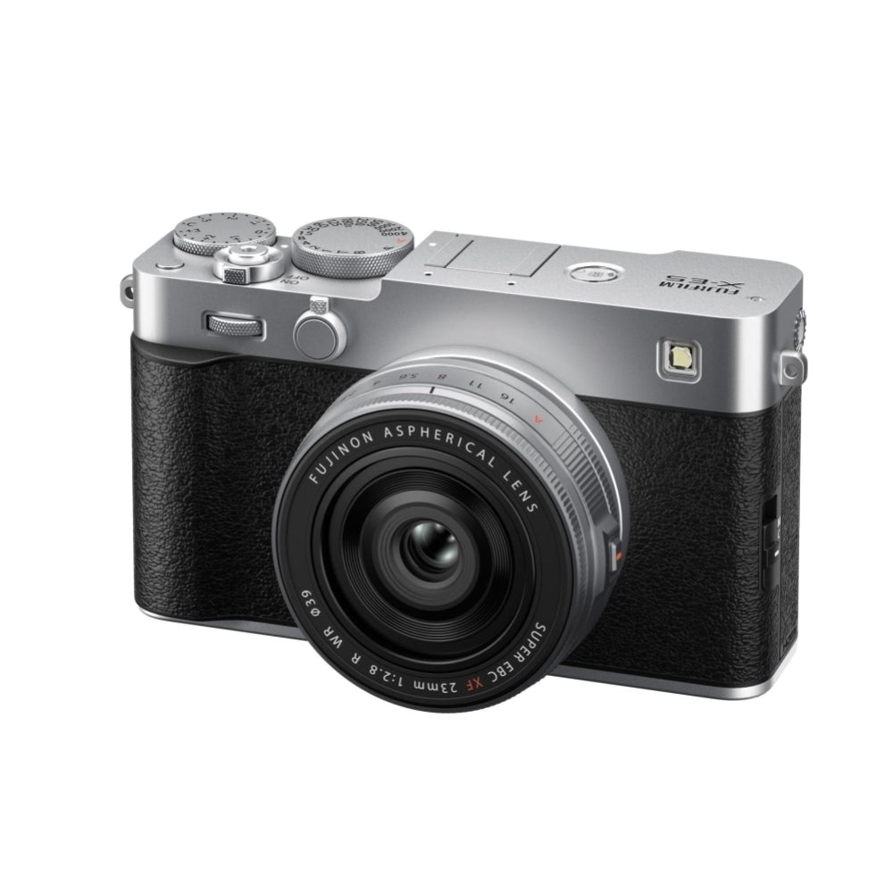 FUJIFILM X-E5 Mirrorless Camera with 23mm f/2.8 R WR Lens (Silver) Bundle with 64GB Memory Card + Battery Charger + Camera Bag + Card Reader + Memory Case + Lens Cap Keeper + Cleaning Kit (10 Items)