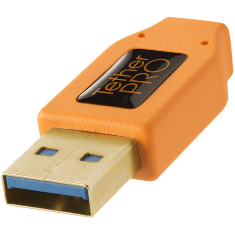 Tether Tools USB 3.0 Type-A Male to Micro-USB Right-Angle Male Cable | 15', Orange
