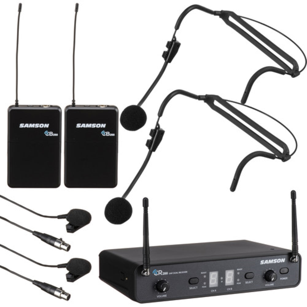 Samson Concert 288 Presentation Dual-Channel Wireless Microphone System with 2 Headset Mics & 2 Lav Mics | H: 470 to 518 MHz