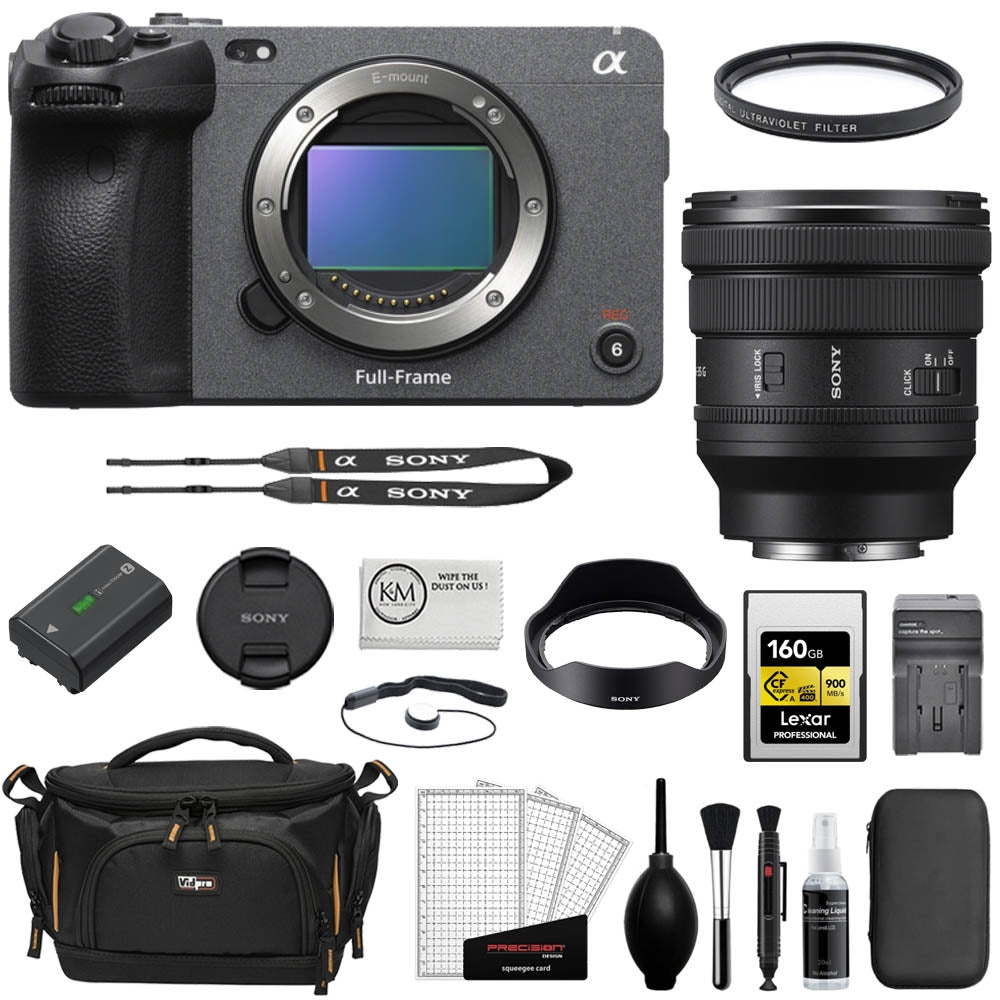 Sony FX3 Full-Frame Cinema Camera Bundle with Sony FE PZ 16-35mm f/4 G Lens + 160GB Memory Card + Battery + Battery Charger + Camera Bag + Cleaning Kit (11 Items)