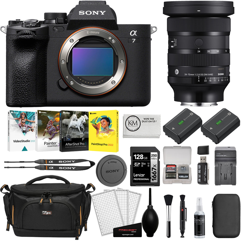 Sony a7 IV Mirrorless Camera with 24-70mm Lens with 64GB SD Card + Photo Software + Camera Bag + Cleaning Kit + Battery & Charger + Screen Protectors + Card Reader + Cleaning Cloth (13 Items)