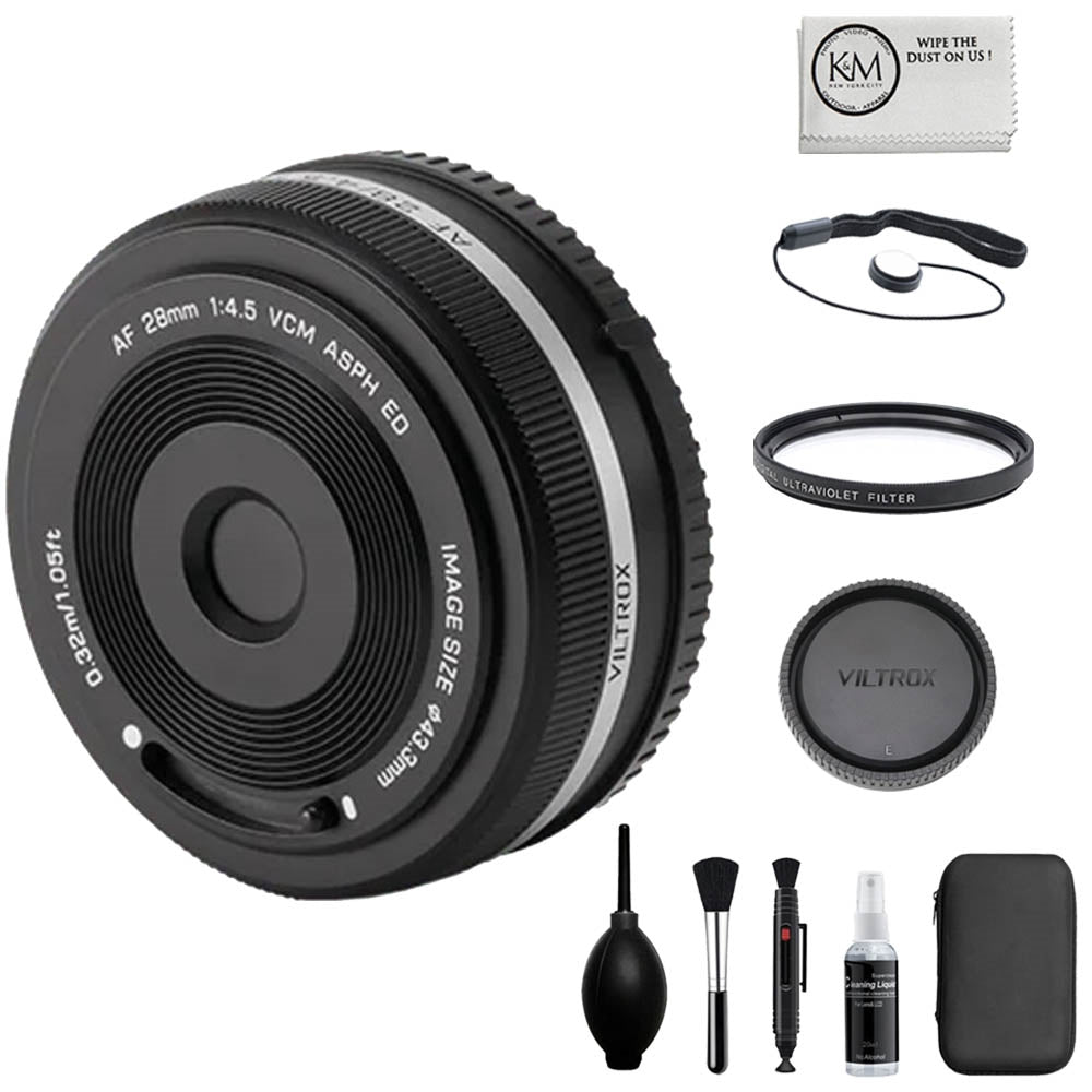 Viltrox AF 28mm f/4.5 FE Lens Compatible with Sony E Bundle with Lens Cap Keeper + Cleaning Kit + Cleaning Cloth (4 Items)