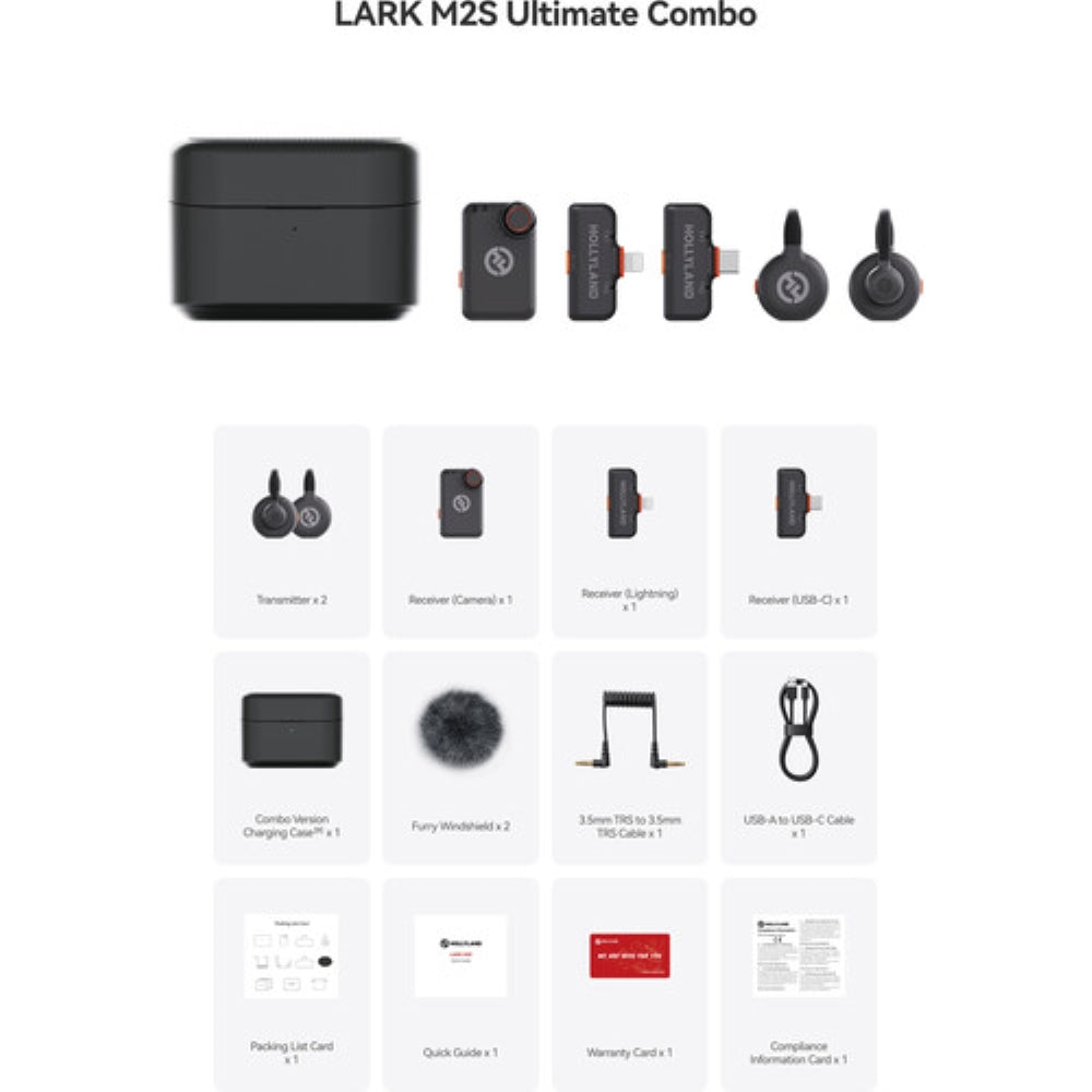 Hollyland LARK M2S Ultimate Combo 2-Person Wireless Microphone System for Cameras and Mobile Devices | 2.4 GHz, Space Gray