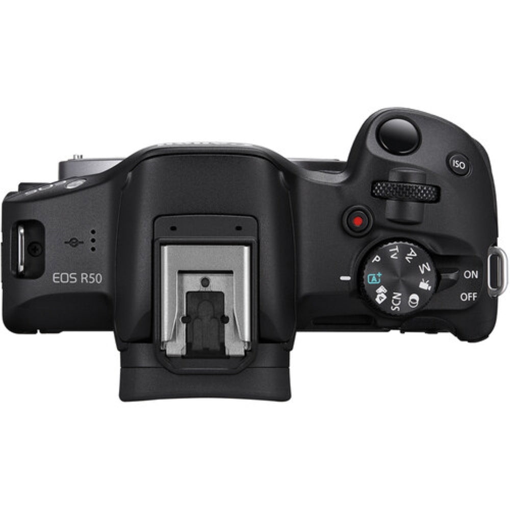 Canon EOS R50 Mirrorless Camera with 18-45mm and 75-300mm Lens (Black) Bundle with 64GB Memory Card + Canon 200ES EOS Shoulder Bag (4 Items)