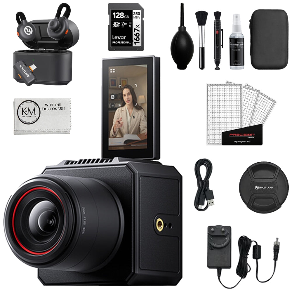 Hollyland VenusLiv Air All-in-One Live Streaming Camera Bundle with 128GB Memory Card + Hollyland LARK M2S DUO 2-Person Wireless Microphone System + Cleaning Kit + Cleaning Cloth (5 Items)