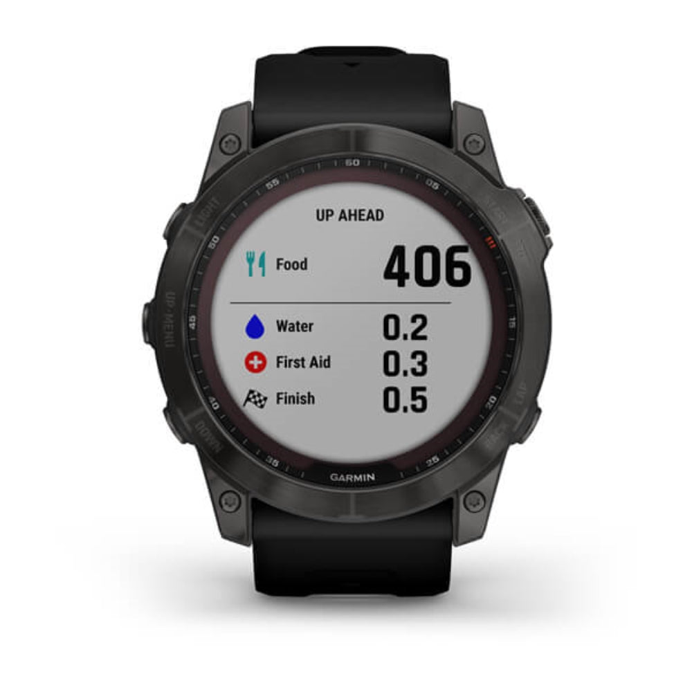 Garmin fenix 7X Sapphire Solar GPS Watch | Carbon Gray DLC Titanium with Black Band