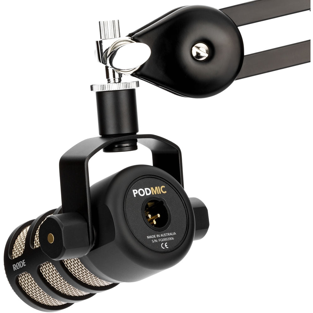 Rode PodMic Dynamic Podcasting Microphone Bundle with Studio Headphones + XLR Cable + Pop Filter + Icon Pro Audio USolo Recording Interface + Mic Arm + Cleaning Cloth (7 Items)