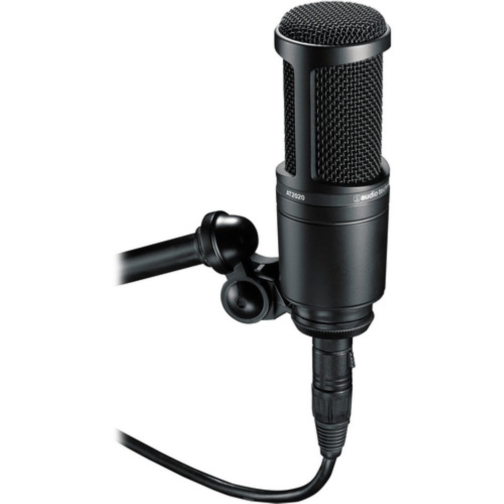 Audio-Technica AT2020 Cardioid Condenser Microphone Bundle with Studio Headphones + XLR Cable + Pop Filter + Icon Pro Audio USolo Recording Interface + Mic Stand + Cleaning Cloth (7 Items)
