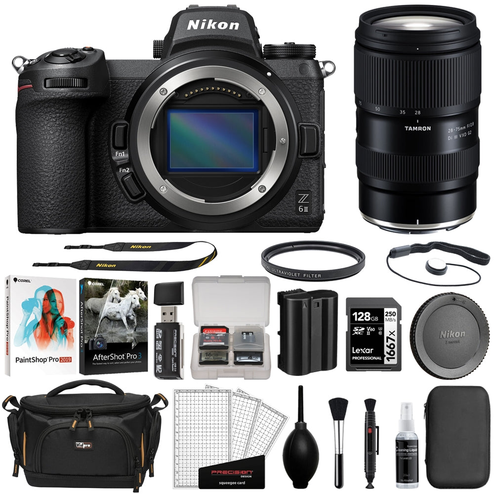 Nikon Z 6II Mirrorless Digital Camera | Body Bundle with Tamron 28-75mm F/2.8 Di III VXD G2 Lens + 128GB Memory Card + Corel Photo Bundle + Camera Bag + Cleaning Kit (13 Items)