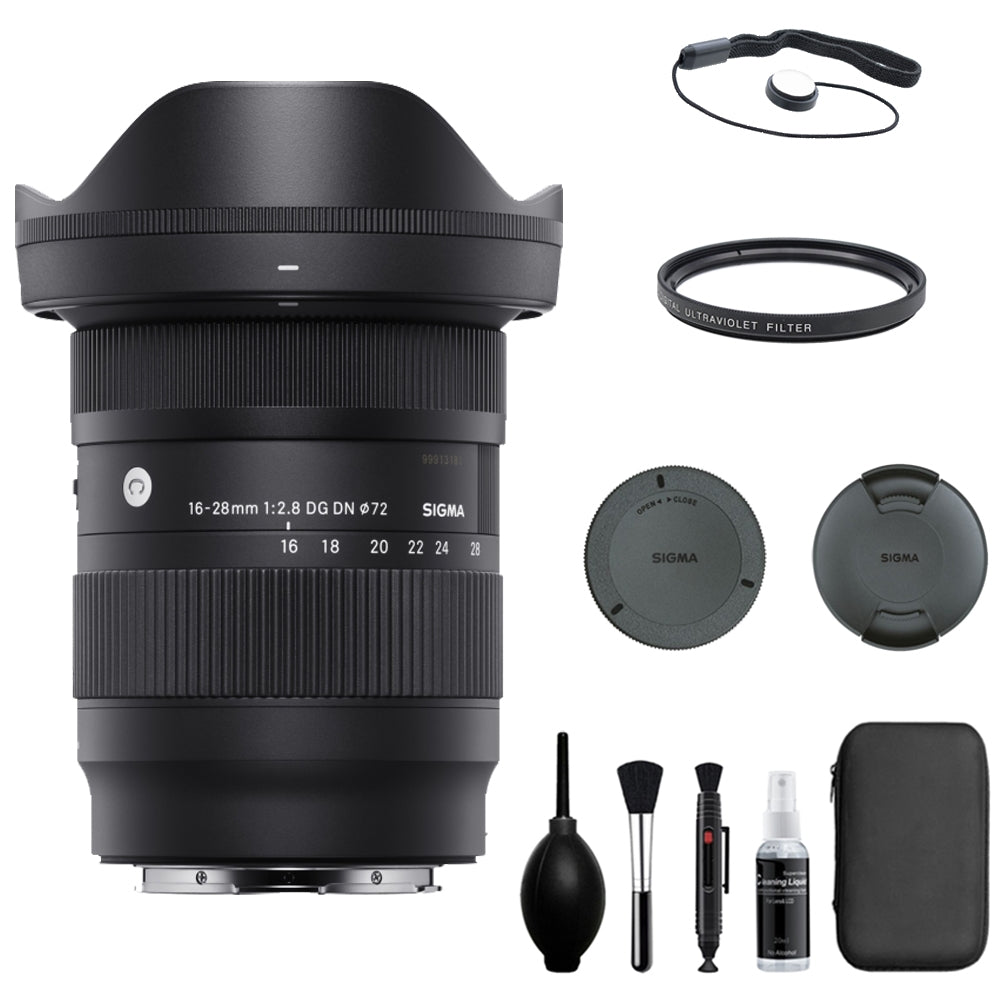 Sigma 16-28mm f/2.8 DG DN Contemporary Lens Compatible with E Mount (Full Frame) Bundle with 72mm UV Filter + Lens Cap Keeper + Deluxe Cleaning Kit + Cleaning Cloth (5 Items)