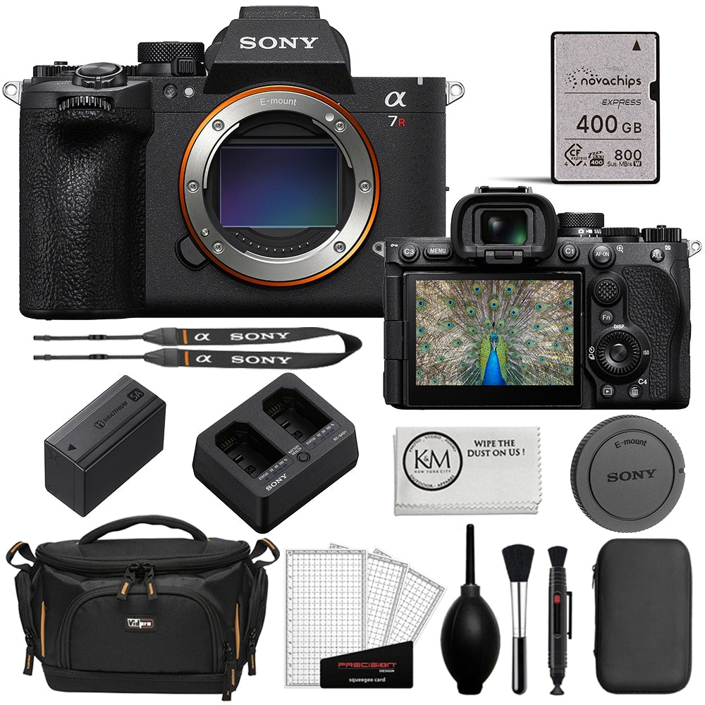 Sony a7R VI Mirrorless Camera Bundle with Novachips CFexpress 400GB 4.0 Type A Card + Cleaning Kit + Screen Protector + Camera Bag + Cloth (6 Items)