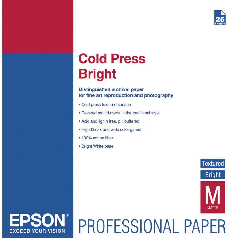 Epson Cold Press Bright Paper | 17 x 22", 25 Sheets