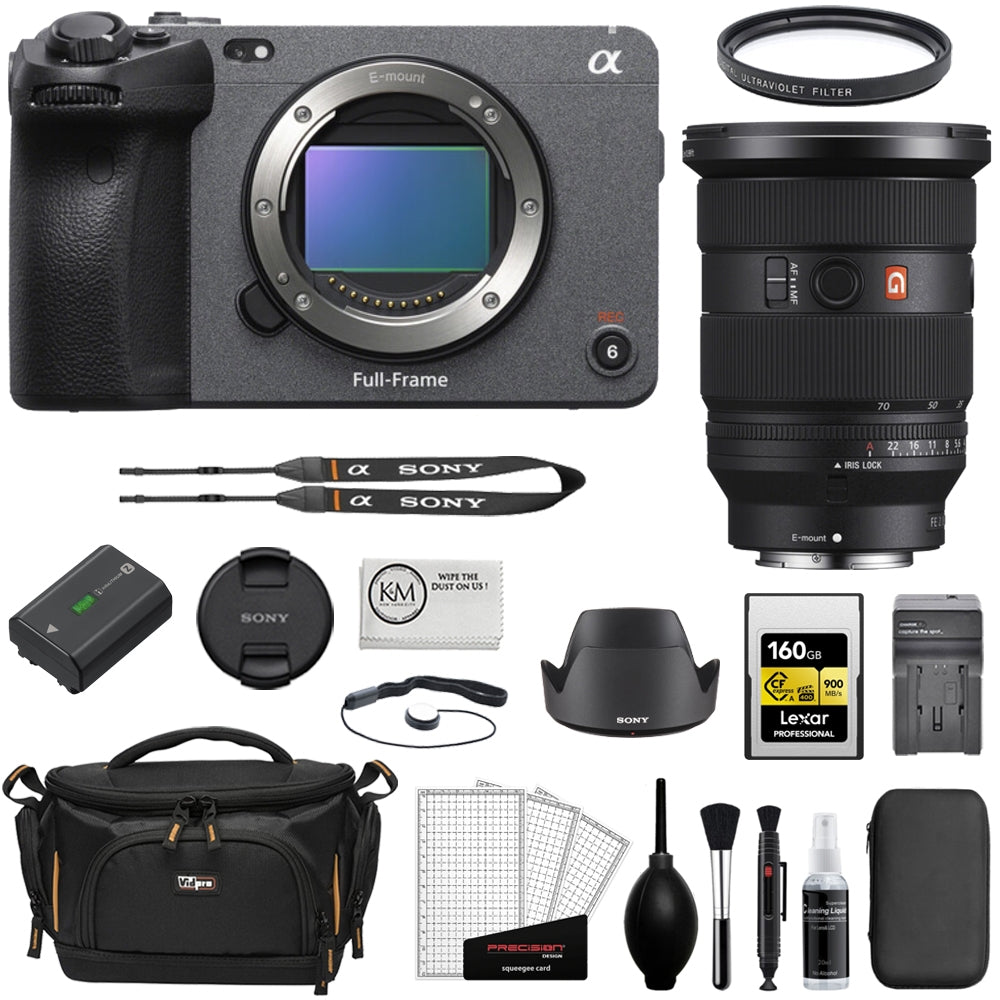 Sony FX3 Full-Frame Cinema Camera Bundle with Sony FE 24-70mm f/2.8 GM II Lens + 160GB Memory Card + Battery + Battery Charger + Camera Bag + Cleaning Kit (11 Items)