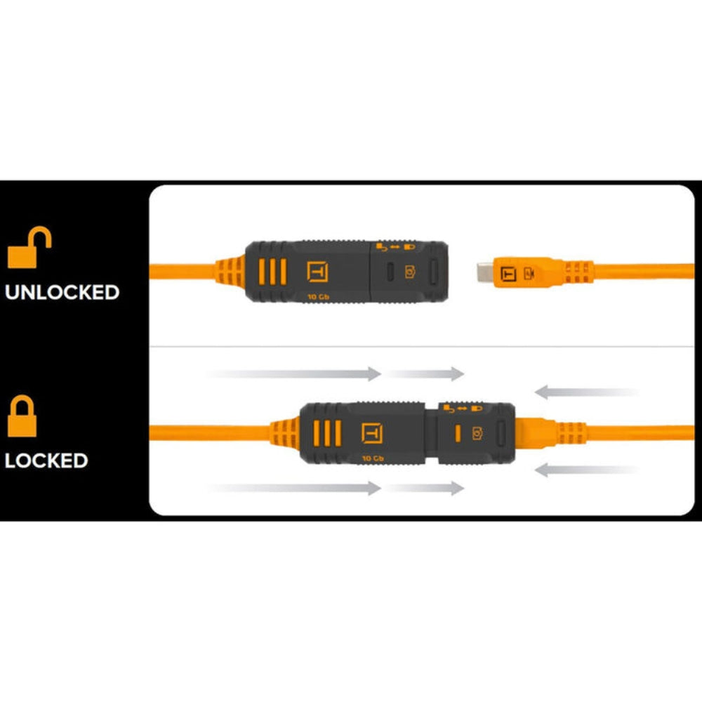 Tether Tools TetherPro Optima 10G TetherBoost Locking USB-C Extension Cable | 16', High-Visibility Orange