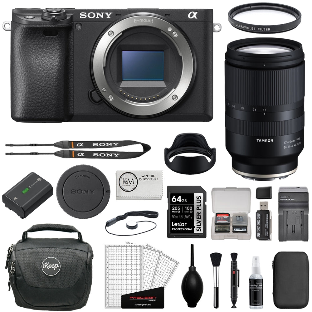 Sony a6400 Mirrorless Camera | Body Only Bundle with Tamron 17-70mm f/2.8 Di III-A VC RXD Lens for Sony E Mount + 64GB Memory Card + Medium Camera Shoulder Bag + Cleaning Kit (12 Items)