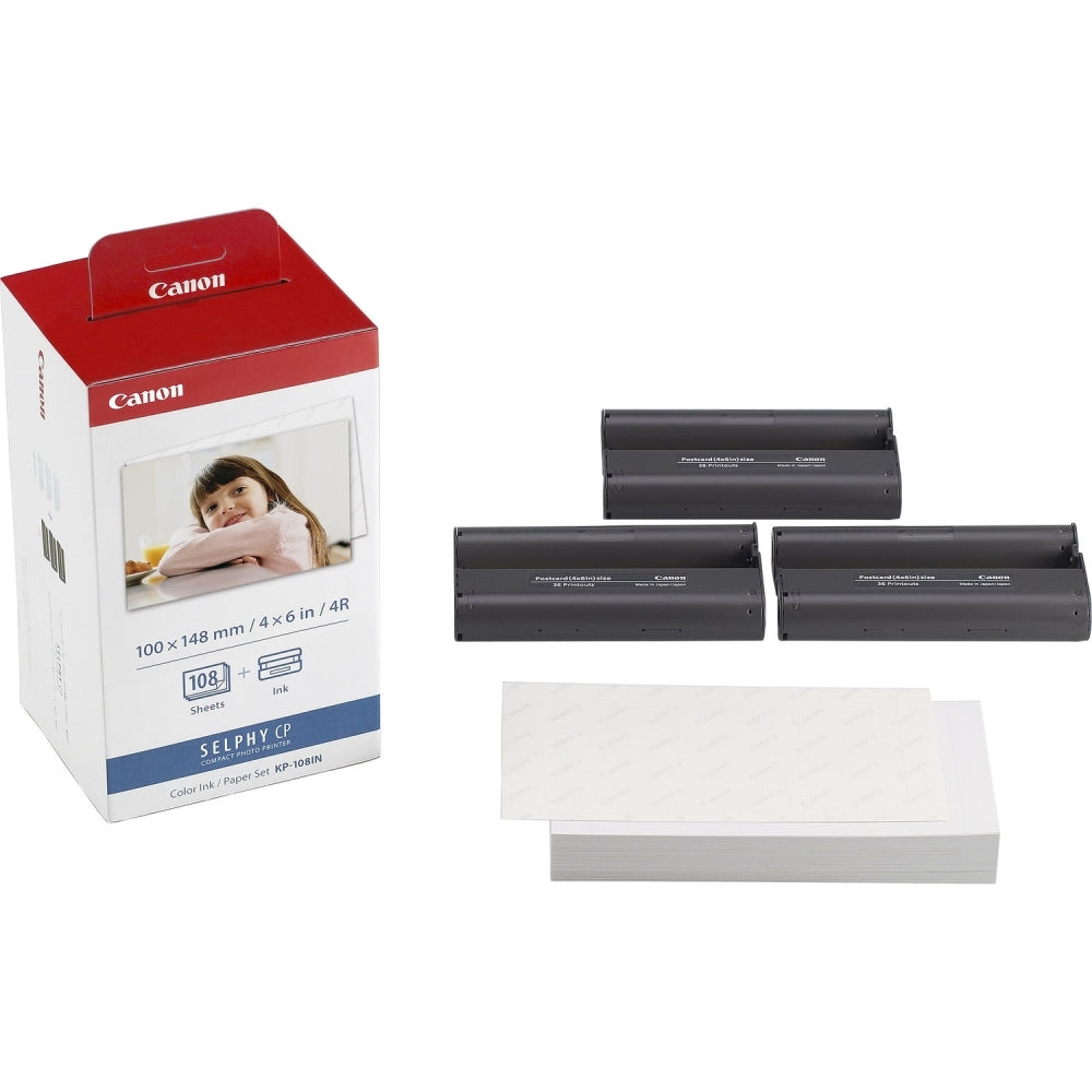 Canon SELPHY CP1500 Compact Photo Printer | Black with 2 x Canon KP-108IN Color Ink And Paper Set (3 Items)