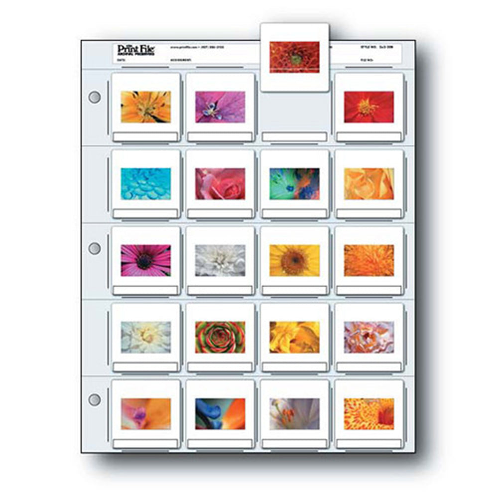 Print File 35mm Size Top-Load Archival Storage Pages for Slides | Holds 20 Slides (Binder Only), 25 Pack