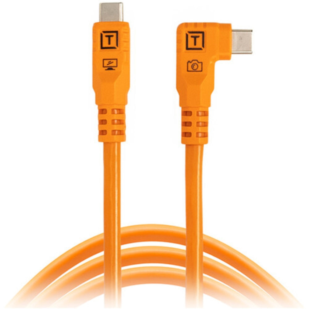 Tether Tools TetherPro Optima USB-C Cable | 10', High-Visibility Orange, Right-Angle