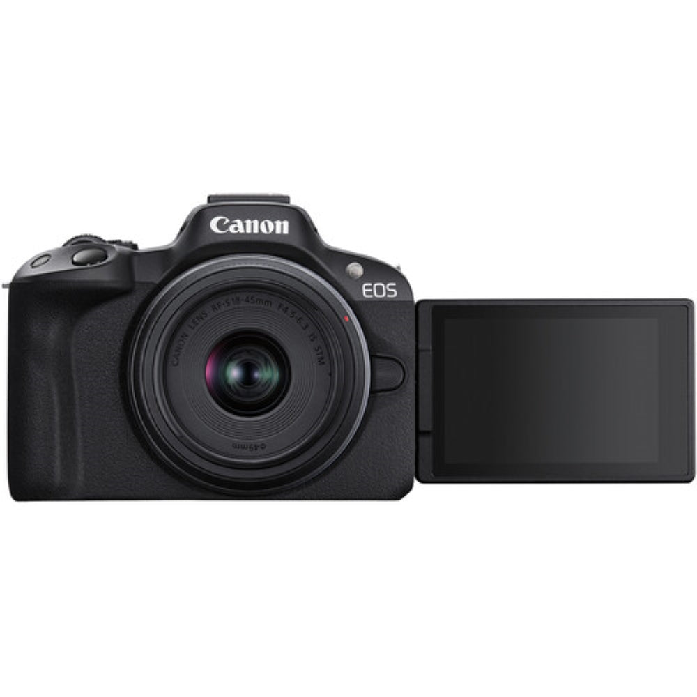 Canon EOS R50 Mirrorless Camera with 18-45mm Lens | Black Bundled With 64GB Memory Card + 49mm UV Filter + Canon 200ES Camera Bag + Microfiber Cleaning Cloth (5 Items)