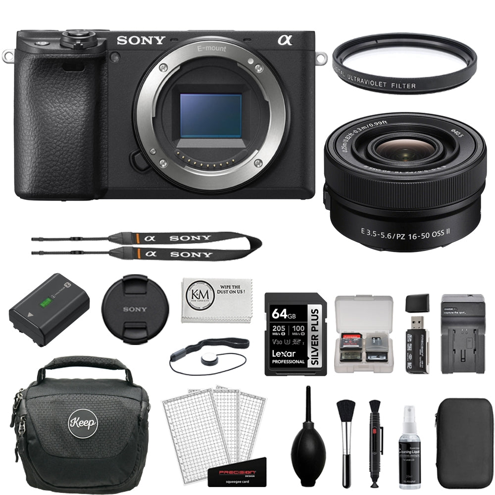 Sony Alpha a6400 Mirrorless Digital Camera with 16-50mm f/3.5-5.6 OSS II Lens Bundle with 64GB Memory Card + Medium Camera Shoulder Bag + Cleaning Kit (11 Items)