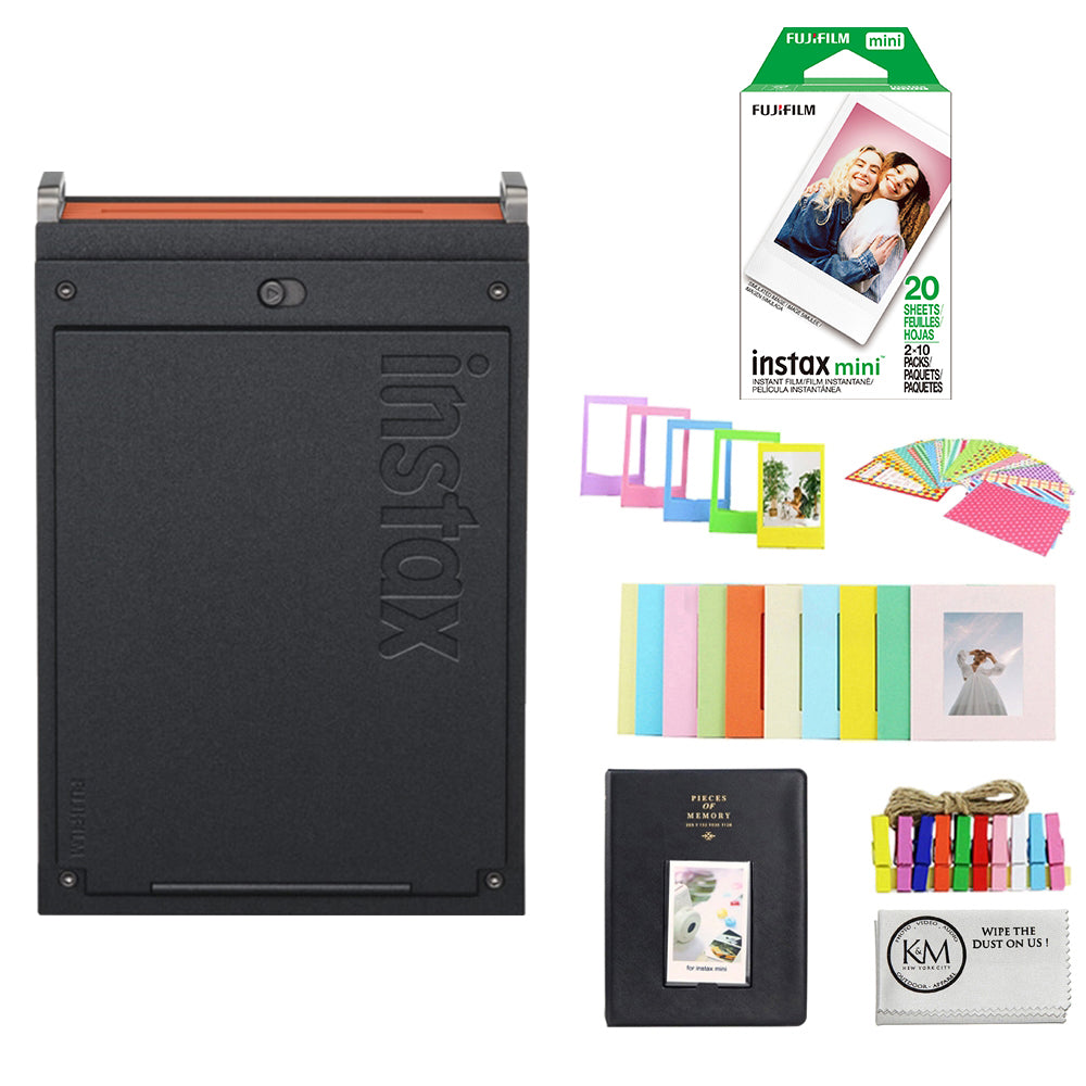 FUJIFILM instax mini Link+ Smartphone Printer Bundle with 20 Exposures Instant Mini Film + Mini Album, Borders, Stickers & Clips + Cleaning Cloth (4 Items)