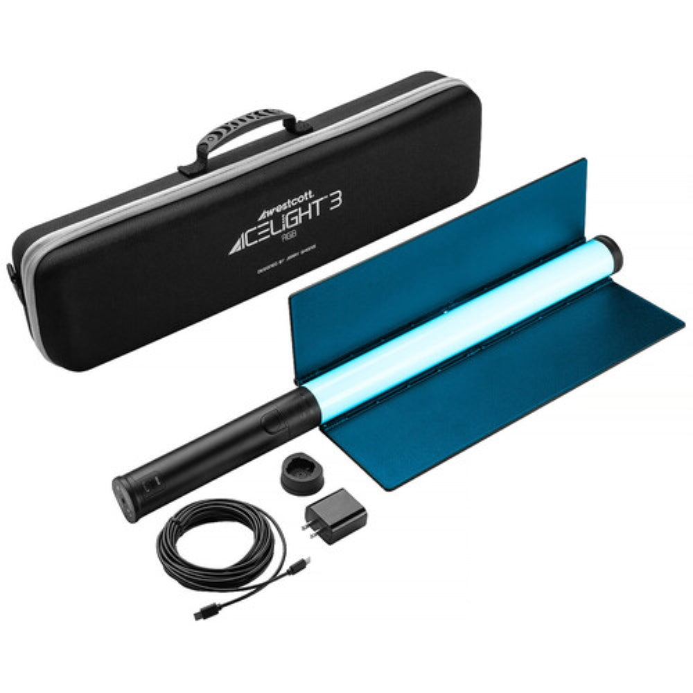 Westcott Ice Light 3 RGB LED Tube Light | 1.5', Battery Grip & Barndoors Kit
